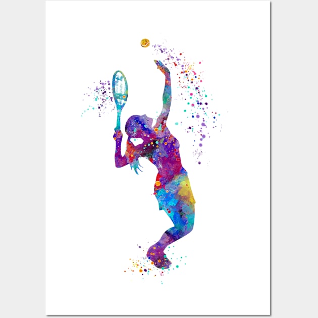 Tennis Girl Watercolor Painting Art Print Gifts Wall Art by LotusGifts